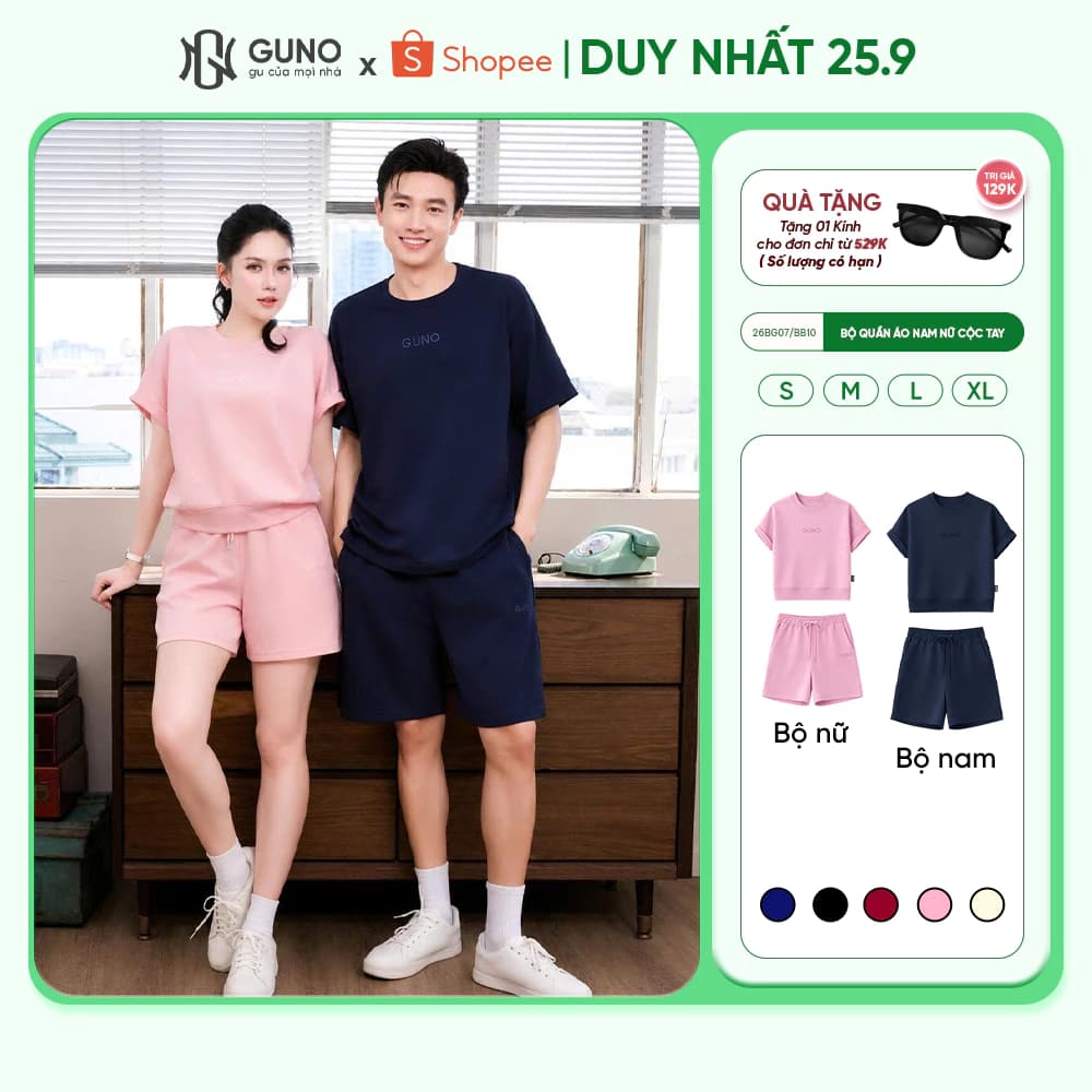 [BST MODAL COOL 2026] Bộ quần áo đùi nam nữ GUNO cổ tròn vải modal cool dáng thể thao 26BG07/BB10