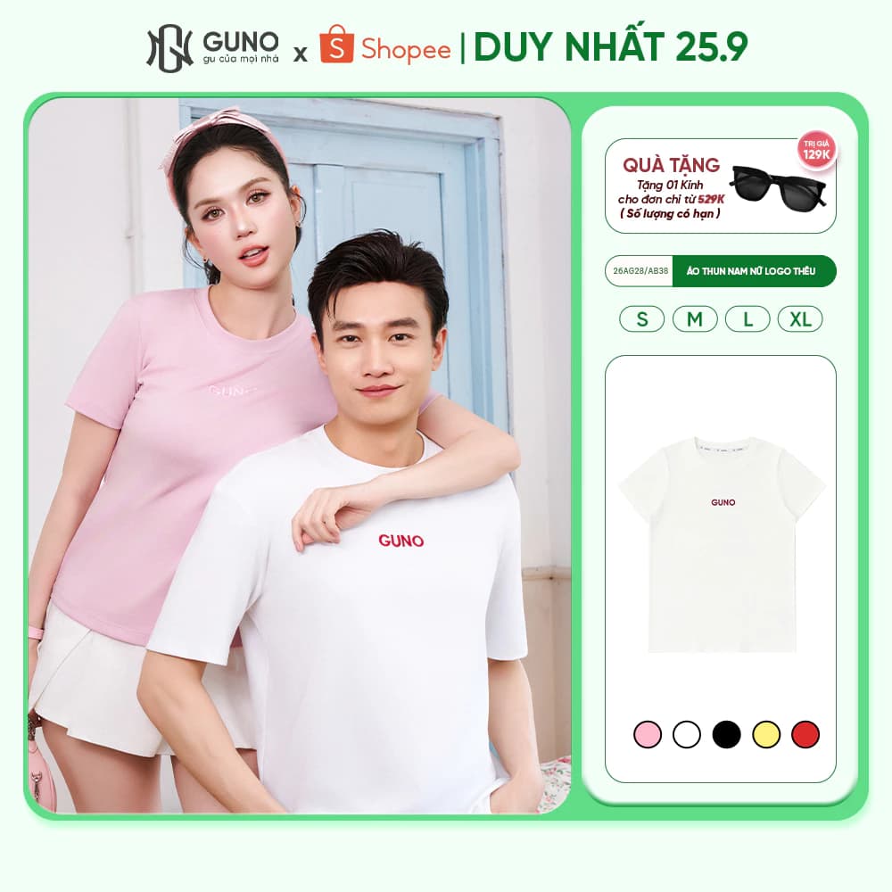 Áo thun nữ GUNO áo phông vải cotton mát cao cấp logo thêu phom vừa năng động dễ phối 26AG28/AB38