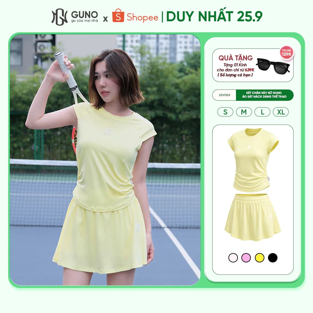 Set bộ thể thao chân váy Nữ GUNO áo sát nách phối chân váy năng động thoáng mát 26VG69