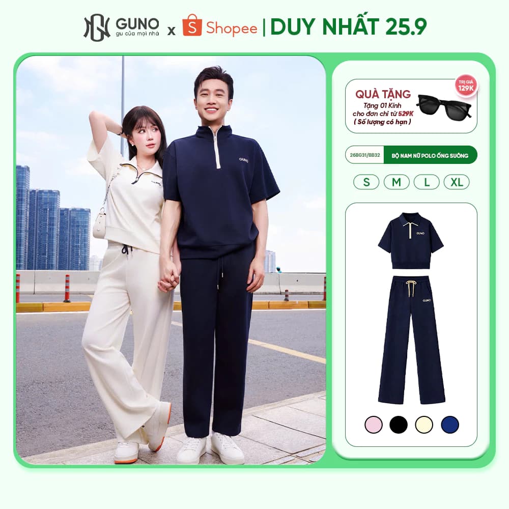 [BST Modal Cool 2026] Bộ quần áo nam nữ GUNO cổ bẻ kéo khoá quần suông thời trang 26BG31/BB32