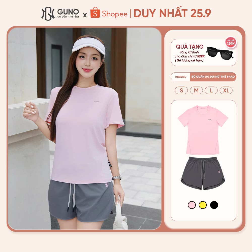 Bộ Quần Áo Đùi Nữ GUNO Thể Thao Quần Vải Gió Phối Áo Thun Thông Hơi Mát Nhẹ Form Đẹp 26BG62