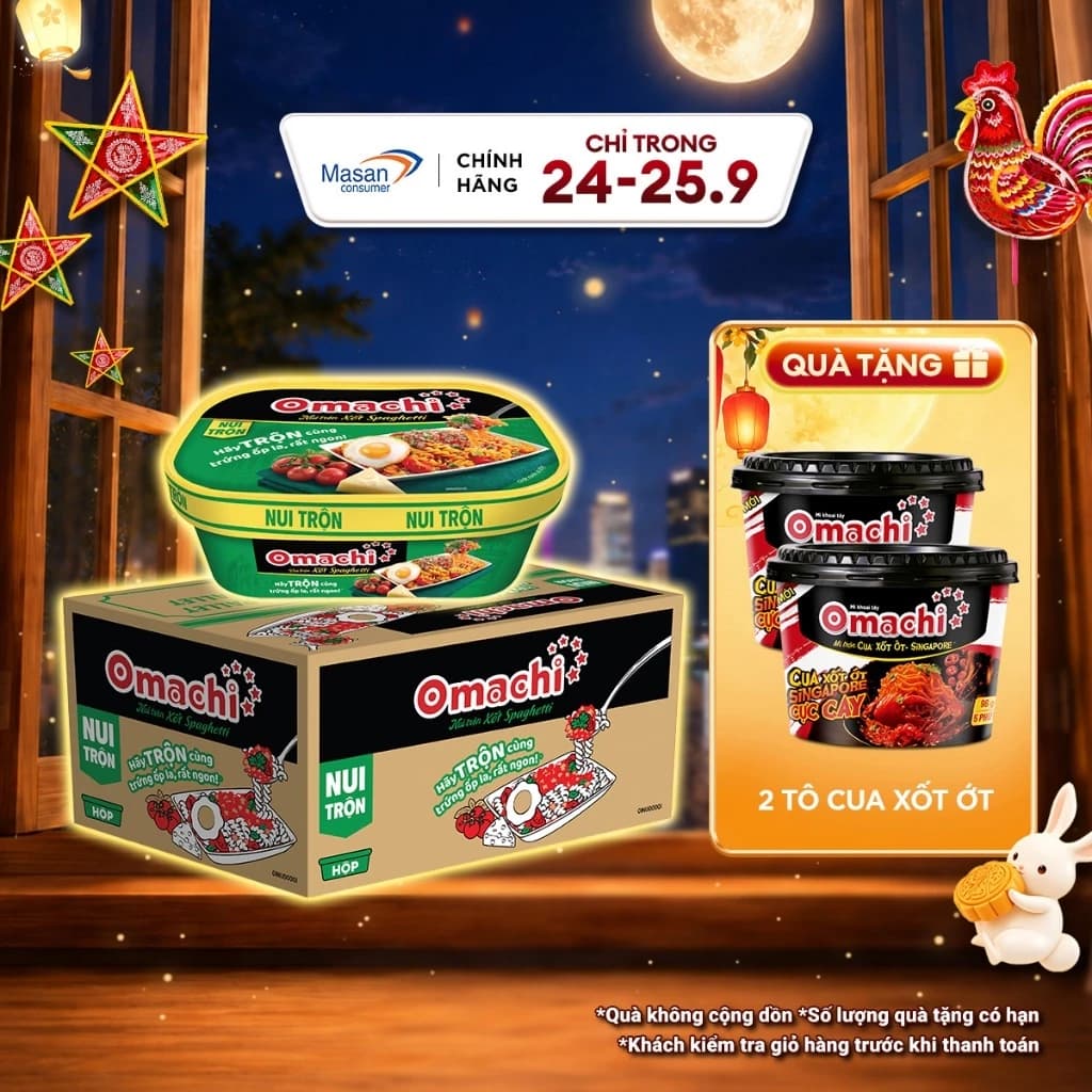 Thùng Omachi Nui trộn xốt Spaghetti 12 hộp x 87g