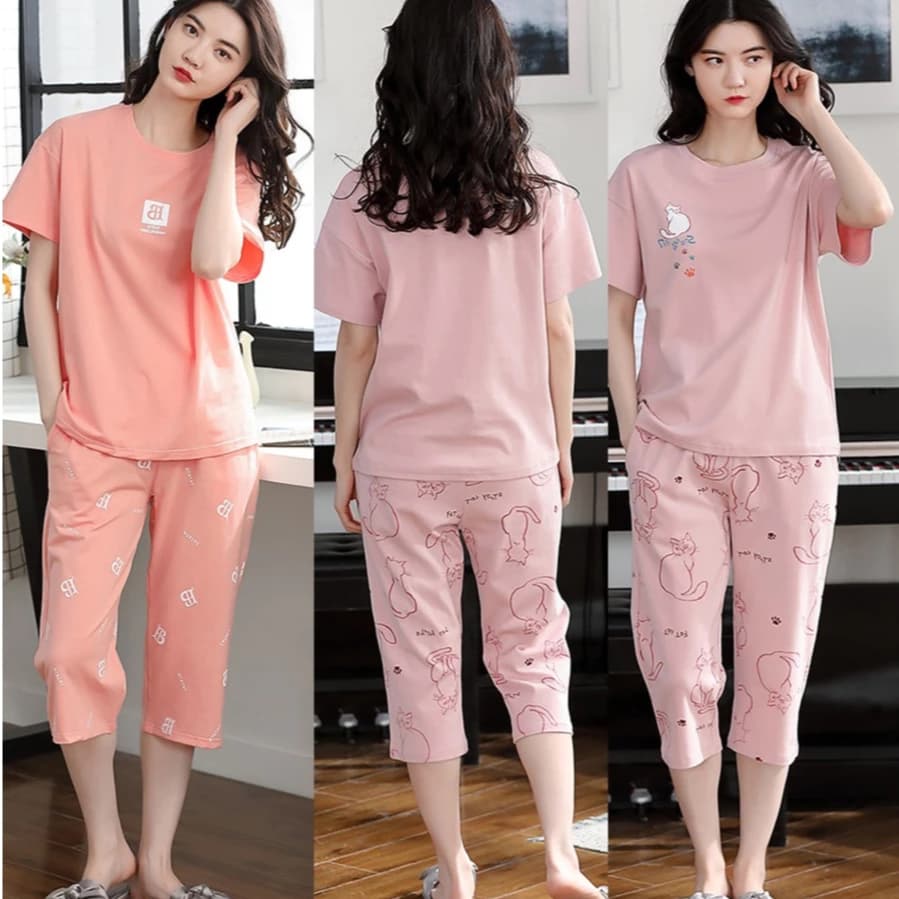 (Nhiều hình ) Bộ đồ ngủ nữ tay ngắn quần ngố họa tiết dễ thương kiểu rộng mặc nhà 7920,Bộ ngủ ngố