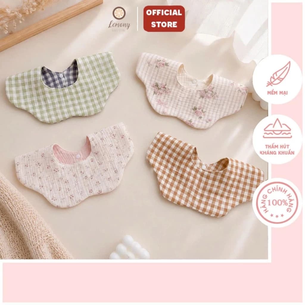 [COMBO 2 CHIẾC] Yếm quàng cổ cho bé, yếm hoa muslin điệu đà xinh xắn, cúc bấm điều chỉnh độ rộng