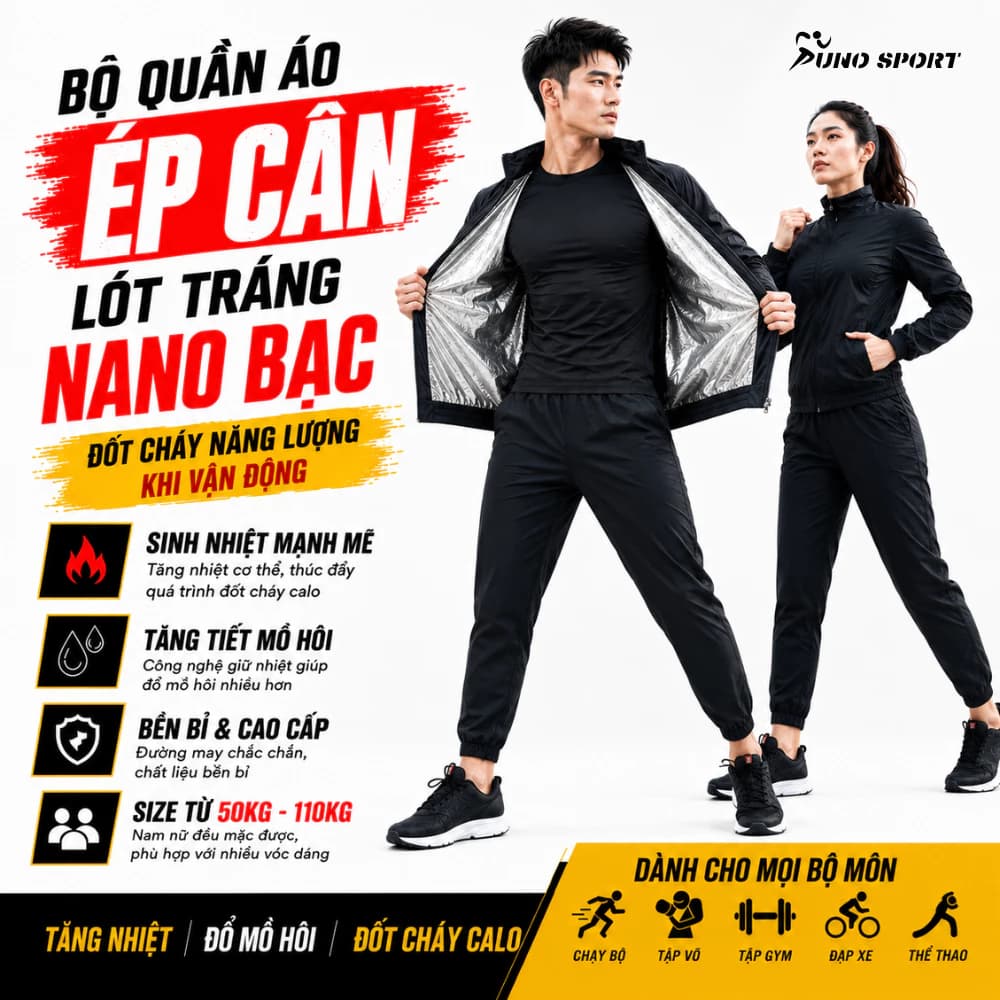 Bộ Quần Áo Ép Cân SUNO SPORT Nano Bạc Giữ Nhiệt Hỗ Trợ Ra Mồ Hôi Chạy Bộ Tập Luyện Nam Nữ 50kg–110kg