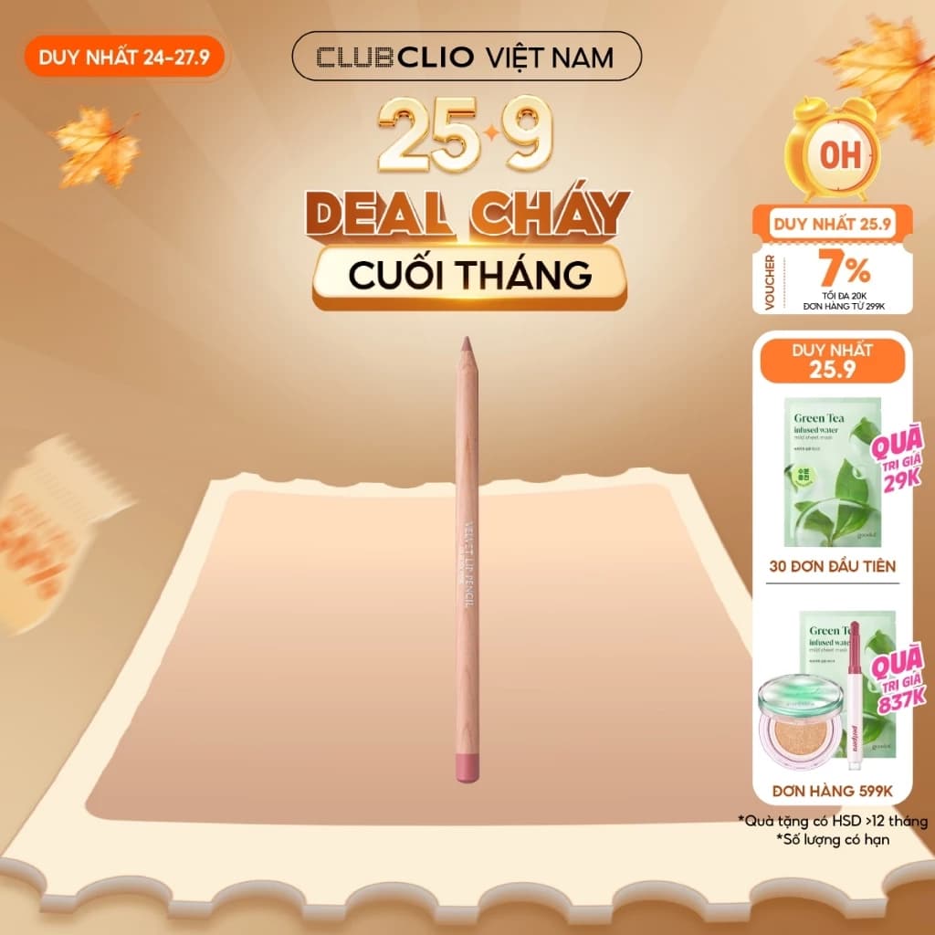 [Săn Deal]Chì Kẻ Viền Môi Clio Velvet Lip Pencil Set 1.45g (tặng kèm chuốt chì)