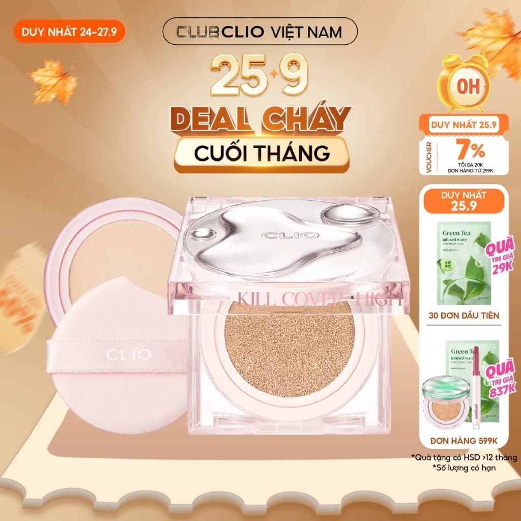 [Săn Deal] Phấn Nước Clio Hiệu Ứng Căng Bóng Kill Cover High Glow Cushion (14Gx2) (Tặng kèm lõi)