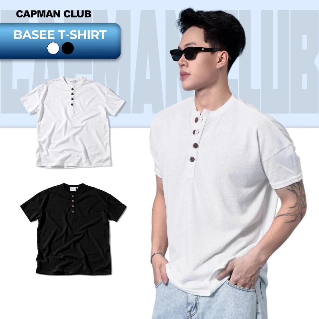 [GIÁ MỞ BÁN] Áo thun nam cổ trụ BASEE form basic tay ngắn 4 cúc, chất vải slub cotton thoáng mát