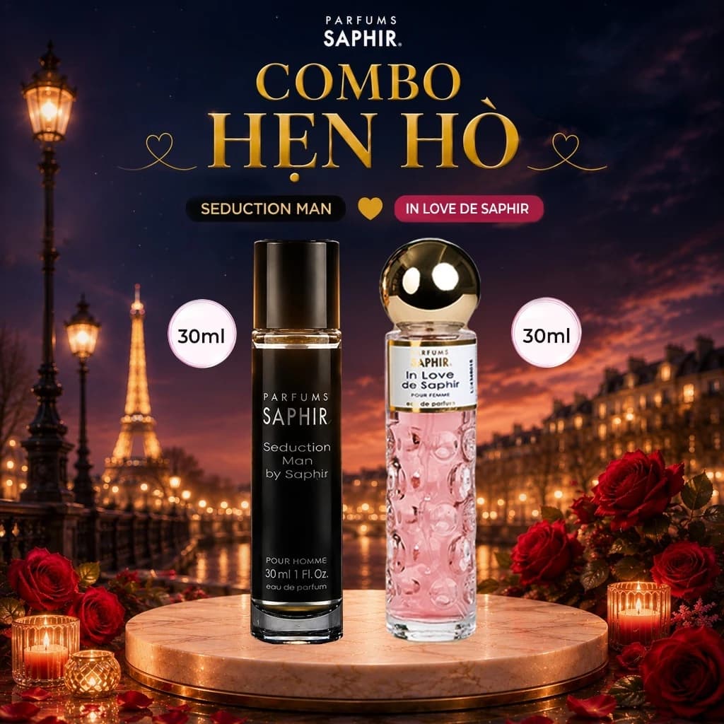 [Combo Hẹn Hò] Nước Hoa Nữ Và Nước Hoa Nam Saphir Cao Cấp Tây Ban Nha Hương Thơm Quyến Rũ 30ml
