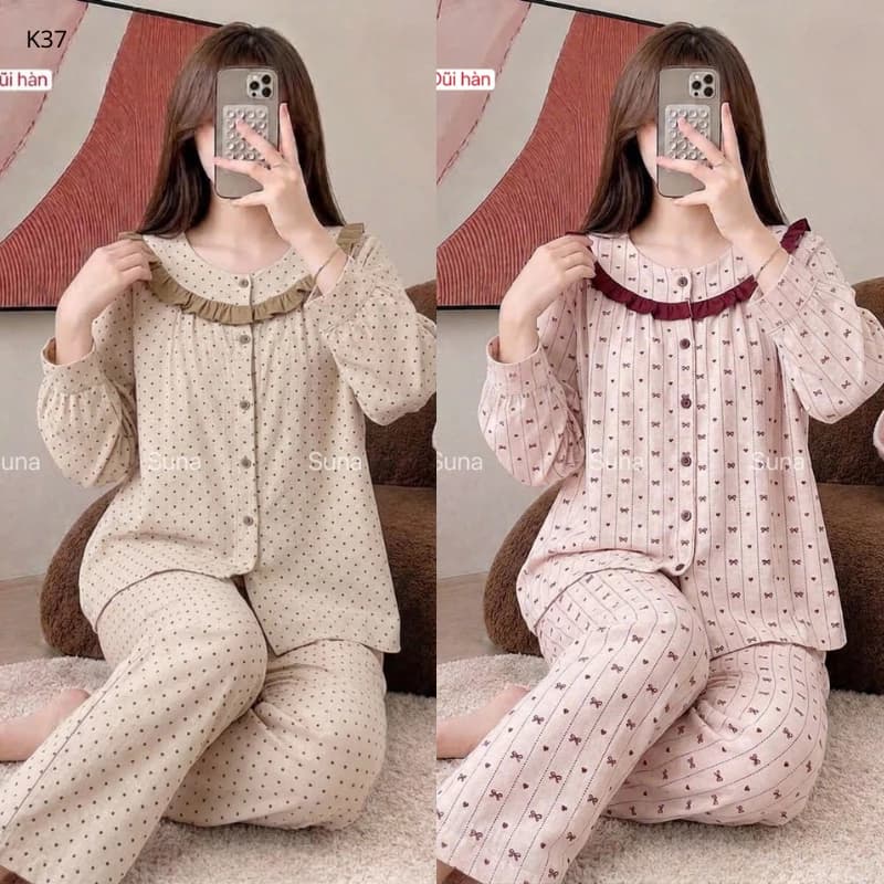 BỘ PIJAMA MẶC NHÀ K37 – ĐŨI HÀN CAO CẤP | TAY DÀI QUẦN DÀI