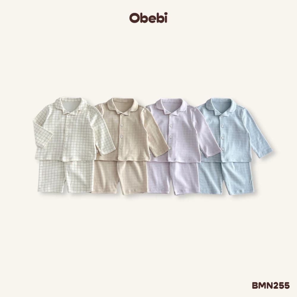 Bộ Pijama Thu Đông In Họa Tiết Kẻ Đáng Yêu Cho Bé Trai Bé Gái Từ 8 - 22kg BMN255