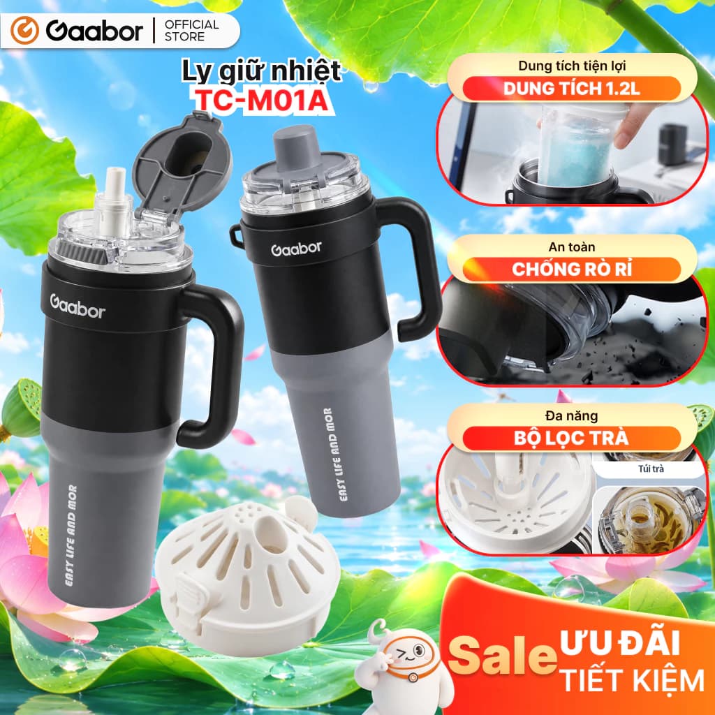 Gaabor Ly cốc giữ nhiệt TC-M01A 1250ml đáy inox 316 thân inox 304 dung tích lớn giữ nhiệt nóng lạnh lưới lọc trà