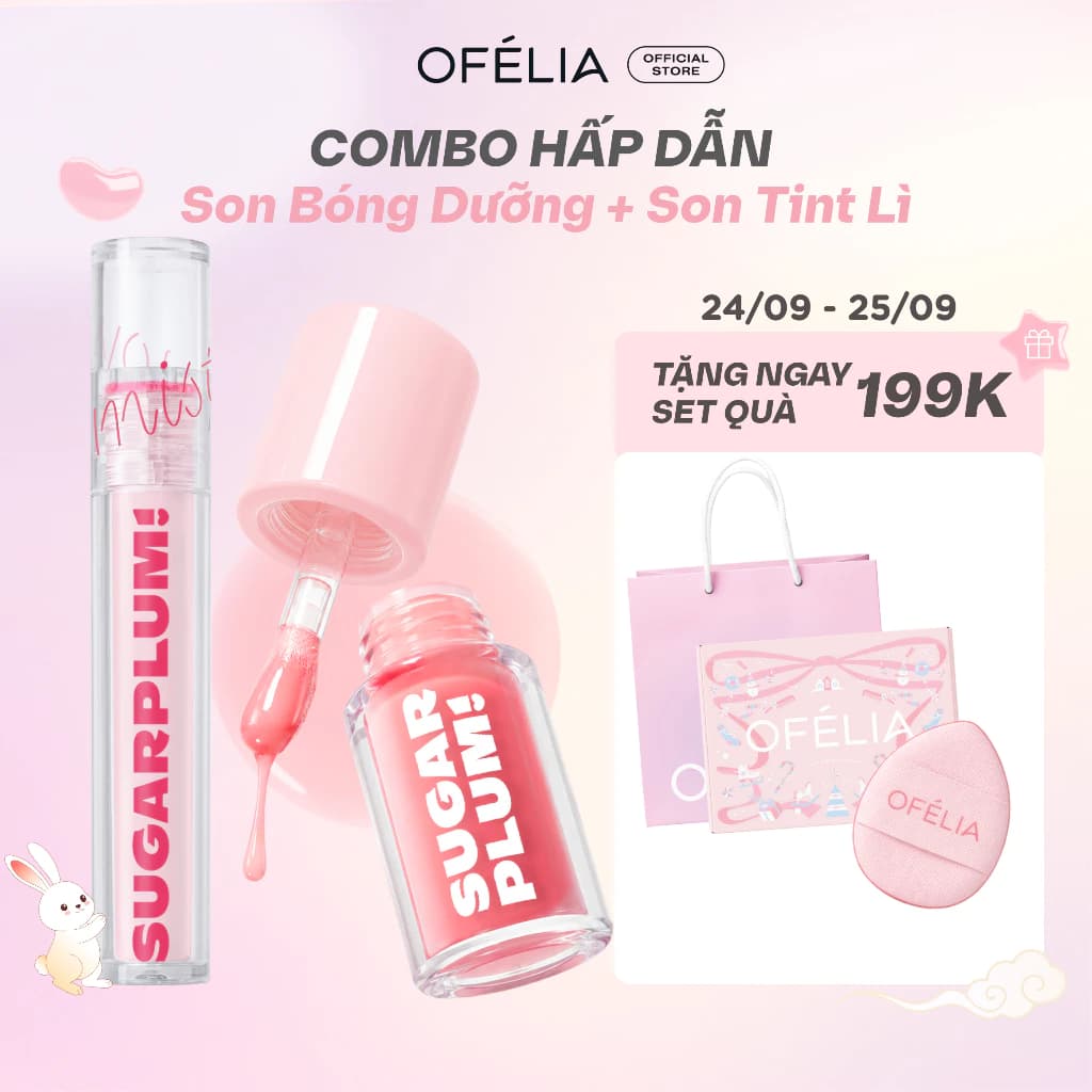 [LS] Combo Son Bóng Dưỡng Môi SUGARPLUM Delish Lip Oil+Son Tint Nước Mịn Lì Thuần Chay MistyNow Blurring Tint(3.8g+3.9g)