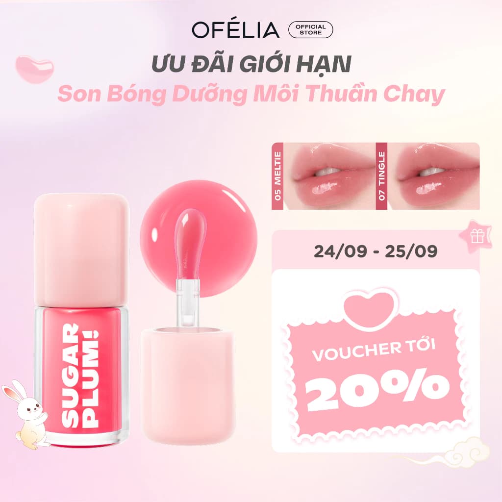 [KOL x OFÉLIA] Son Bóng Dưỡng Môi Mọng Ẩm Mềm Xinh, Nhẹ Môi Không Dính, Màu Trong Trẻo SUGARPLUM Delish Lip Oil (3.4g)