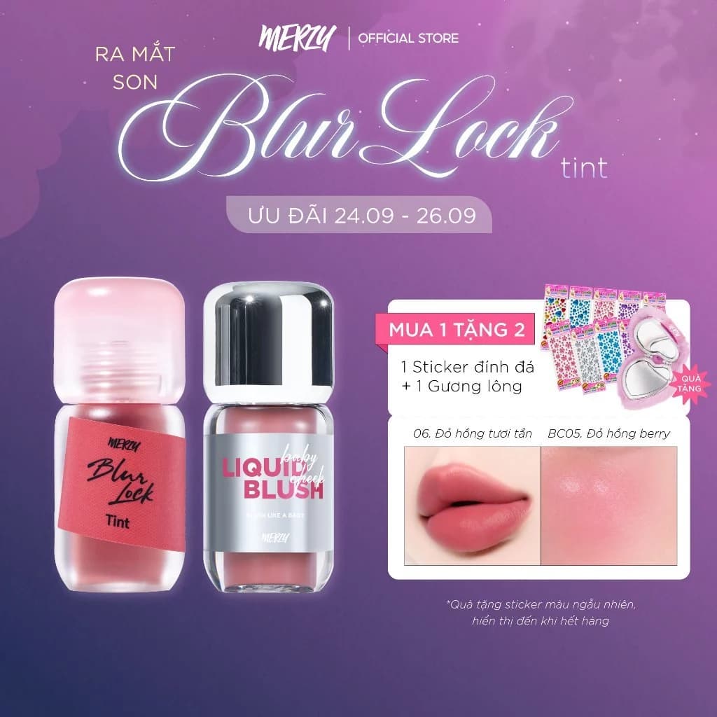 COMBO Son Kem Lì Merzy Blur Lock Tint Khóa Môi Mịn Lì Tự Nhiên 4g + Má Hồng Kem Em Bé Merzy Baby Cheek Liquid Blush 4.6g