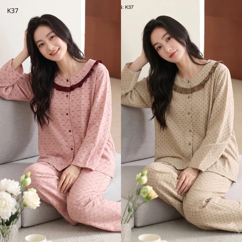 BỘ PIJAMA MẶC NHÀ K37 – ĐŨI HÀN CAO CẤP | TAY DÀI QUẦN DÀI Mát mẻ Suna Đồ Ngủ Nữ Cao Cấp