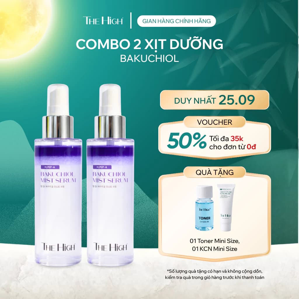 [MUA LÀ CÓ QUÀ]Combo 2 Xịt Dưỡng Da Bakuchiol Mist Serum Hỗ Trợ Dưỡng Ẩm, Làm Sáng Da The High 100ml
