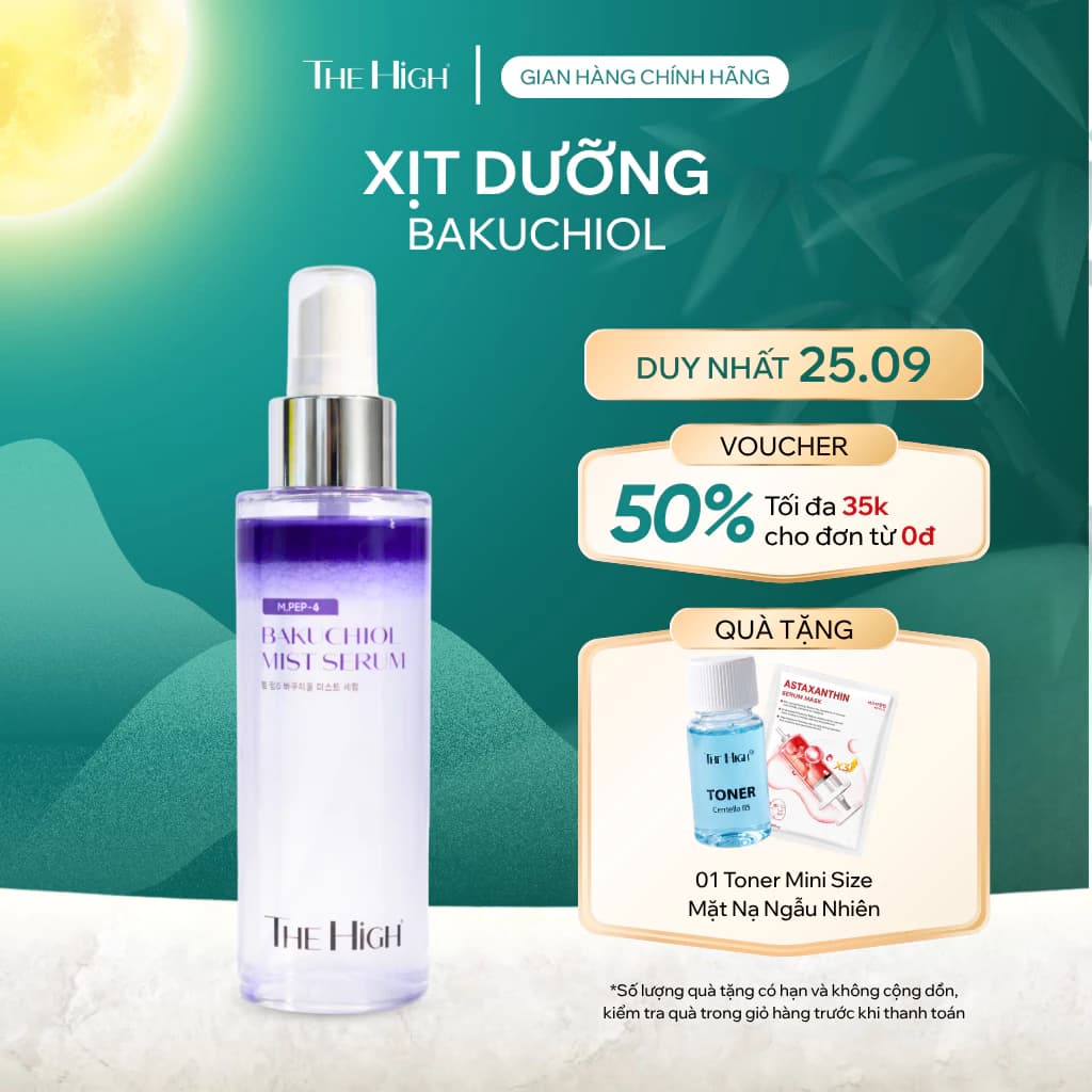 [MUA LÀ CÓ QUÀ] Xịt Dưỡng Da Bakuchiol Mist Serum Hỗ Trợ Chăm Sóc Da Lão Hóa, Sáng Da The High 100ml