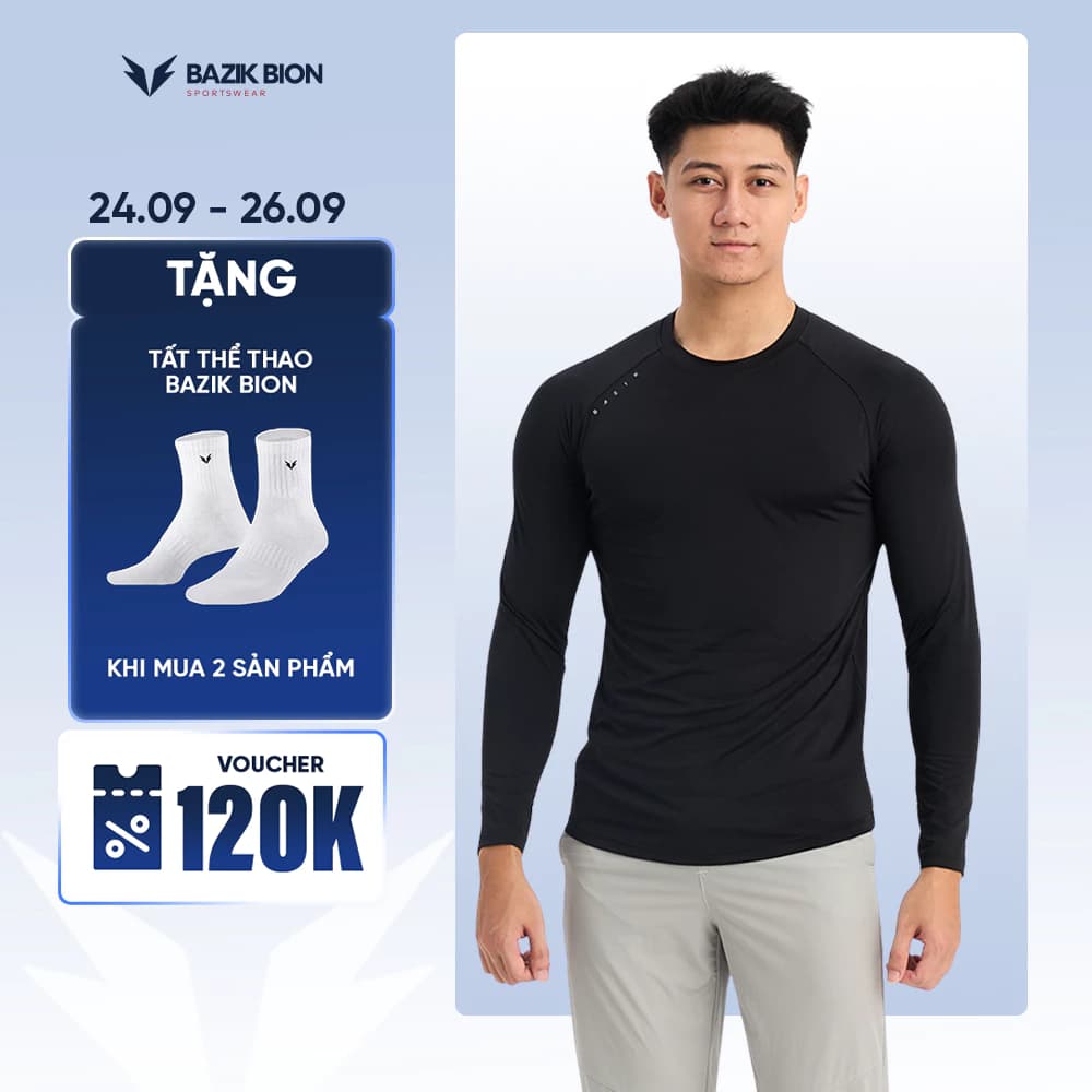 Áo Thun Dài Tay Nam BAZIK Icon 08 Relax Fit co giãn 4 chiều, vận động thoải mái, giữ nhiệt tốt mặc đi Leo Núi - A31