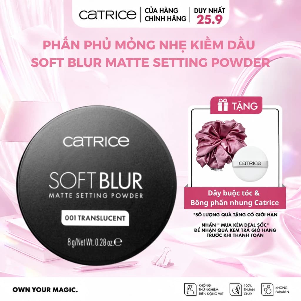 Phấn phủ mỏng nhẹ kiềm dầu Catrice Soft Blur Matte Setting Powder 8g