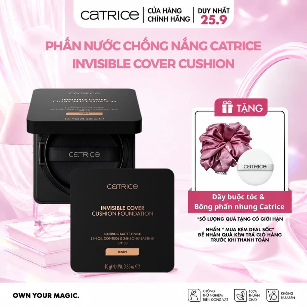 Phấn nước Catrice Invisible Cover Cushion Foundation giữ nền bền lì 24h dành cho mọi loại da 10g