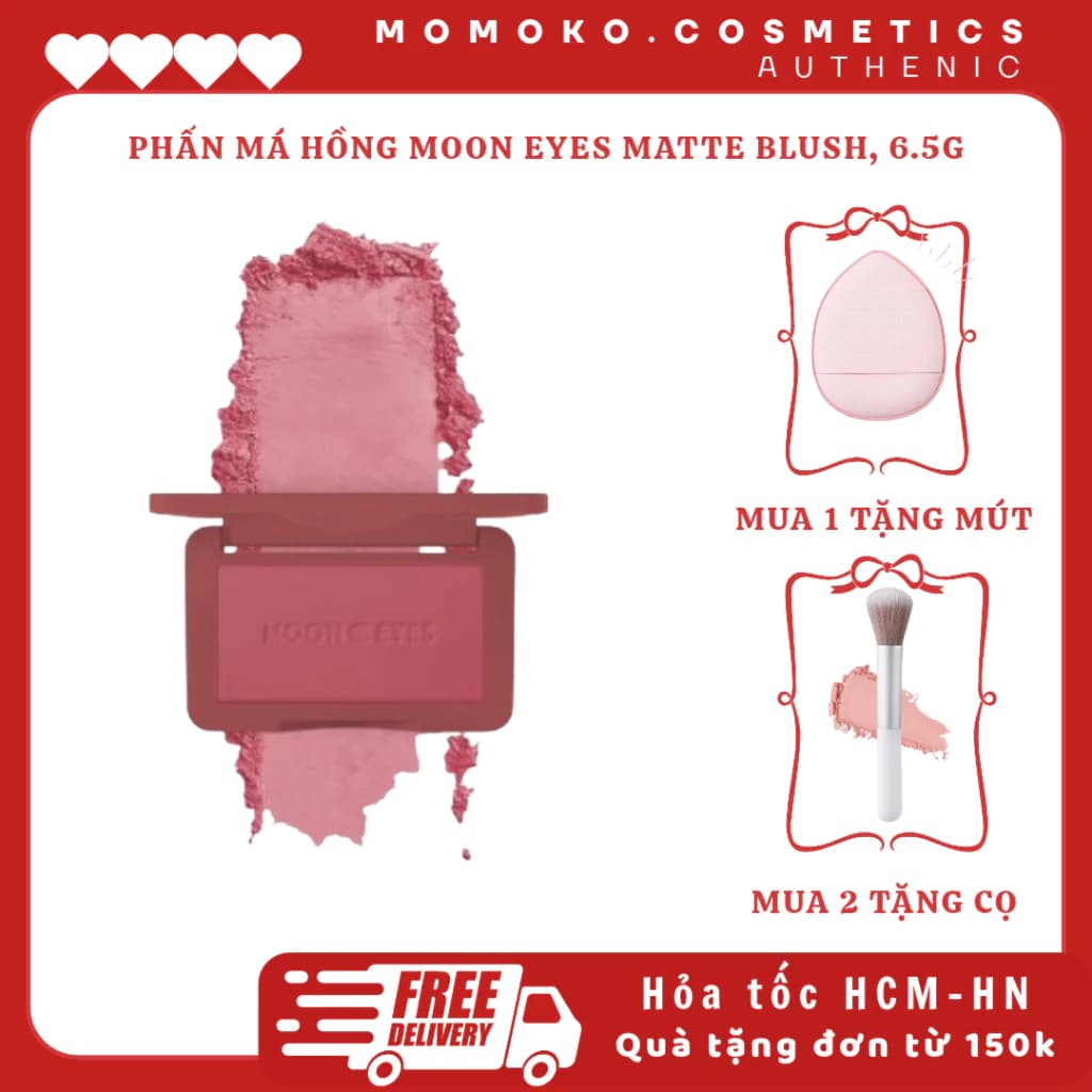 [MOON EYES] Phấn Má Hồng Moon Eyes Đơn Sắc Mịn Lì Tự Nhiên, Matte Blush, 6.5g Má Hồng Tone Hàn Quốc MOMOKO cosmetics
