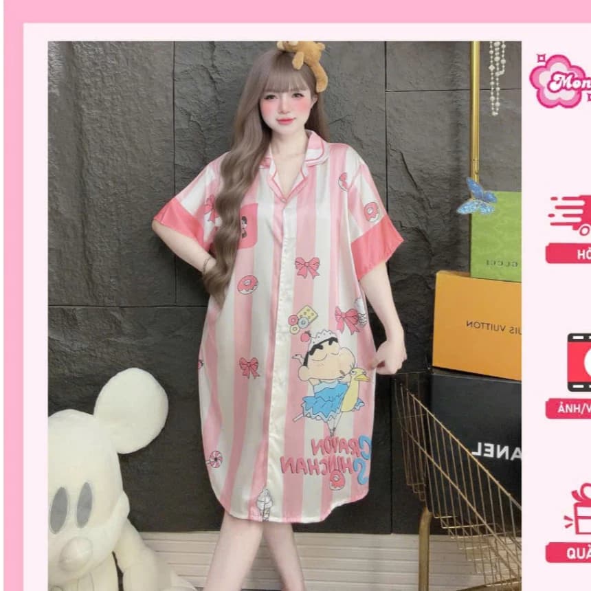 Đầm suông ngủ, đầm ngủ lụa lạnh,váy ngủ lụa dài đáng yêu freesize<75kg,đồ ngủ đẹp cho nữ cute[83]