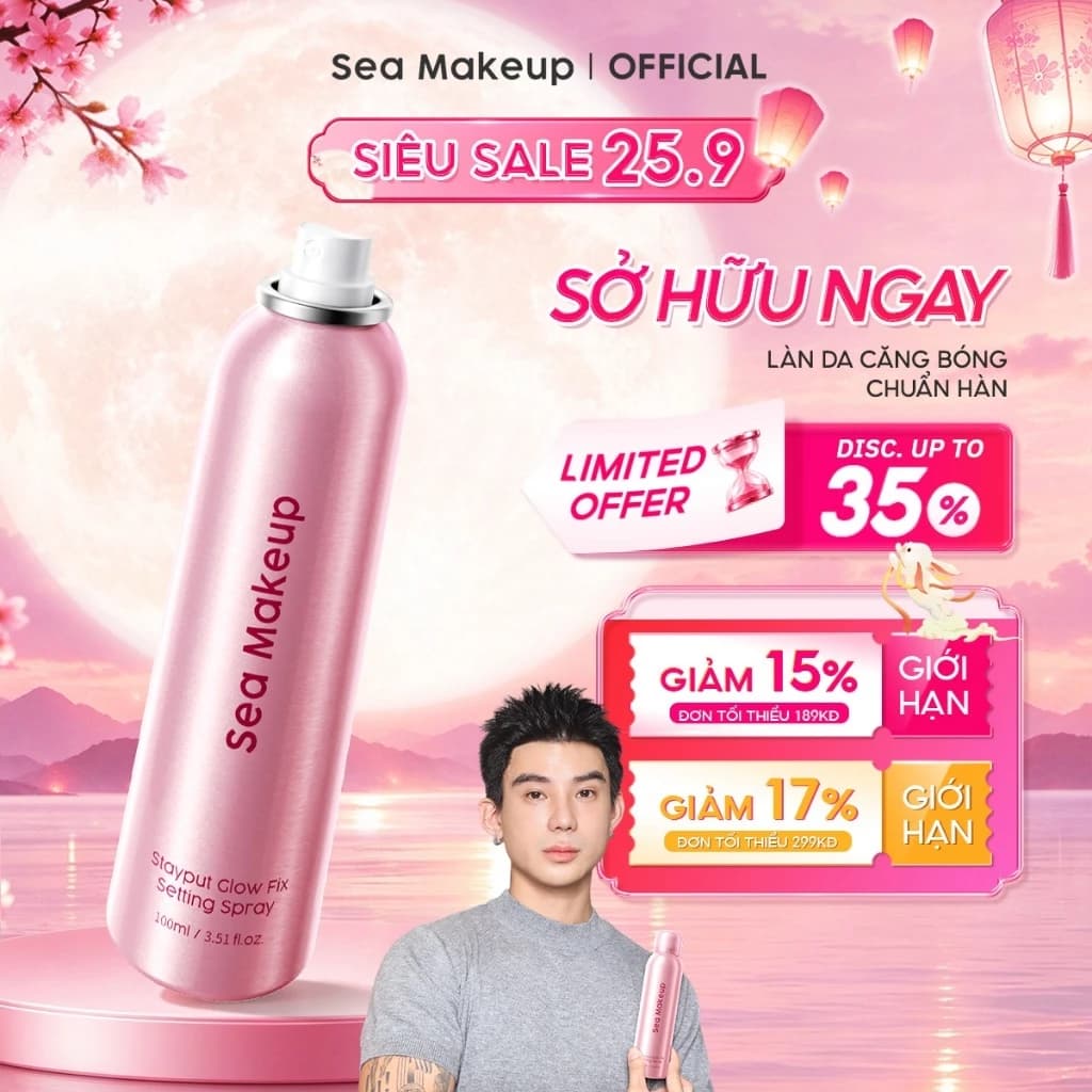 [MỚI] Xịt khoá nền Sea Makeup Stayput Glow Fix Setting Spray trang điểm tạo hiệu ứng căng bóng Korean Glass Skin 100ml