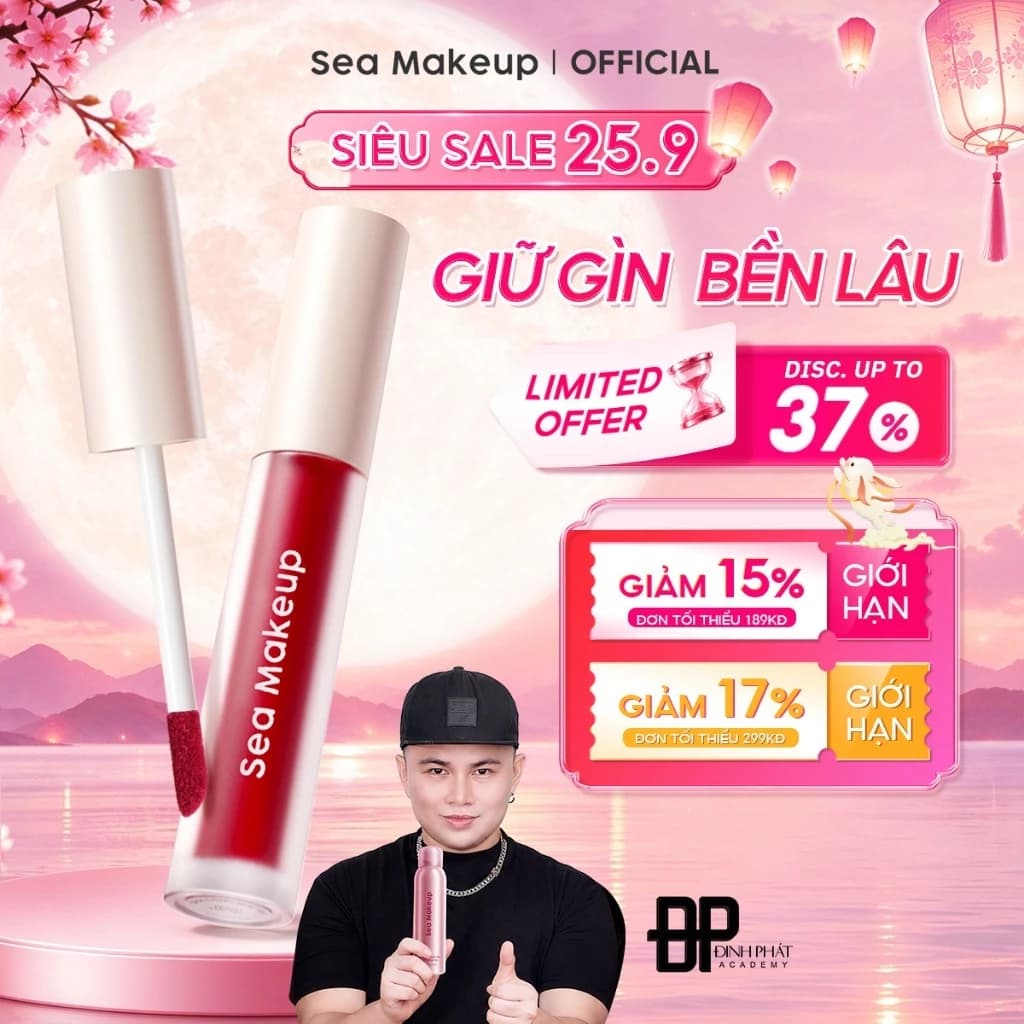 [MỚI] Son tint Sea Makeup son bóng dưỡng ẩm sáng da tự nhiên không dễ dính cốc bền màu lâu trôi 3.2g