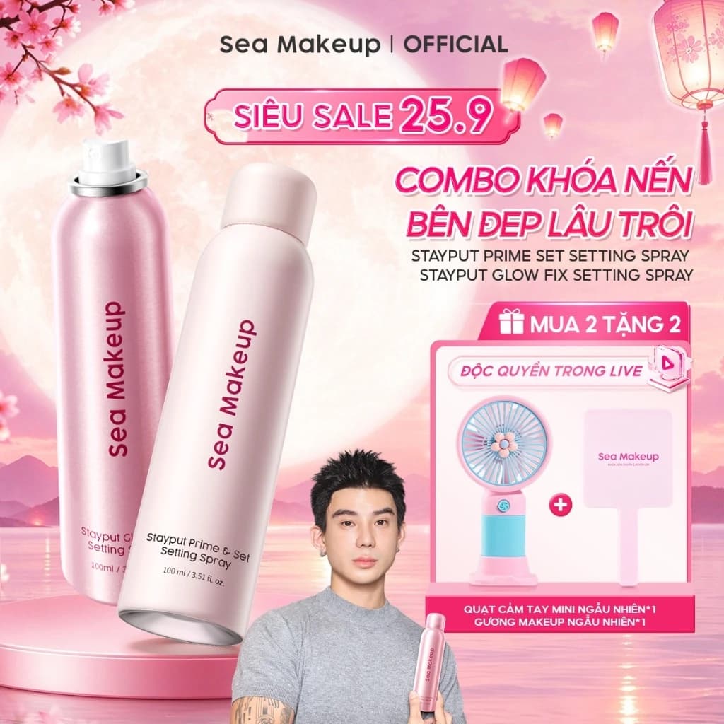 [LIVE] Combo 2 Xịt khoá nền Sea Makeup Setting Spray Hỗ trợ 16H+++ dưỡng ẩm lâu trôi và hiệu quả lì mịn 100ml