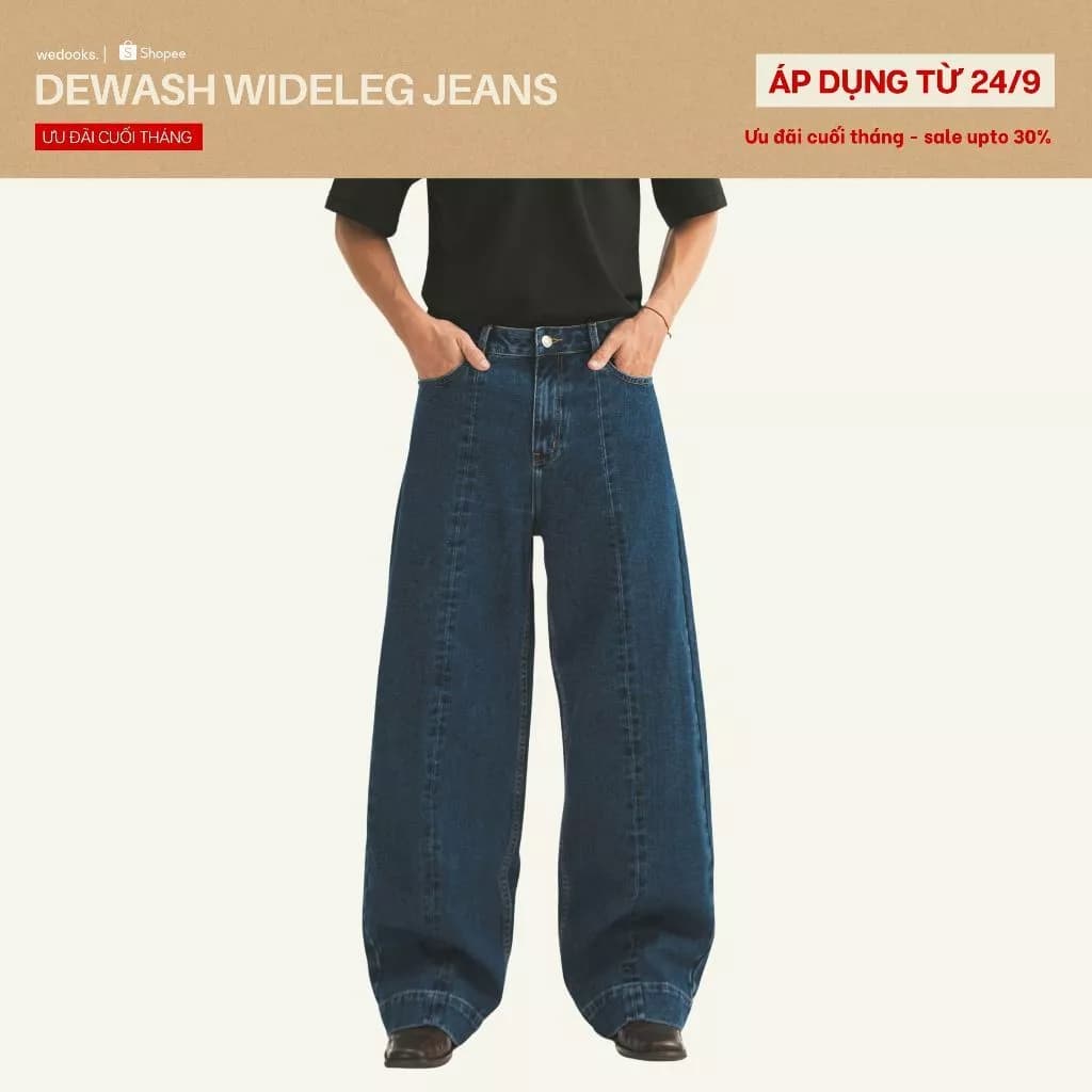 QUẦN JEANS WASH ỐNG RỘNG CHẤT LIỆU DENIM DÀY DẶN - 𝐃𝐄𝐖𝐀𝐒𝐇 𝐖𝐈𝐃𝐄𝐋𝐄𝐆 𝐉𝐄𝐀𝐍𝐒