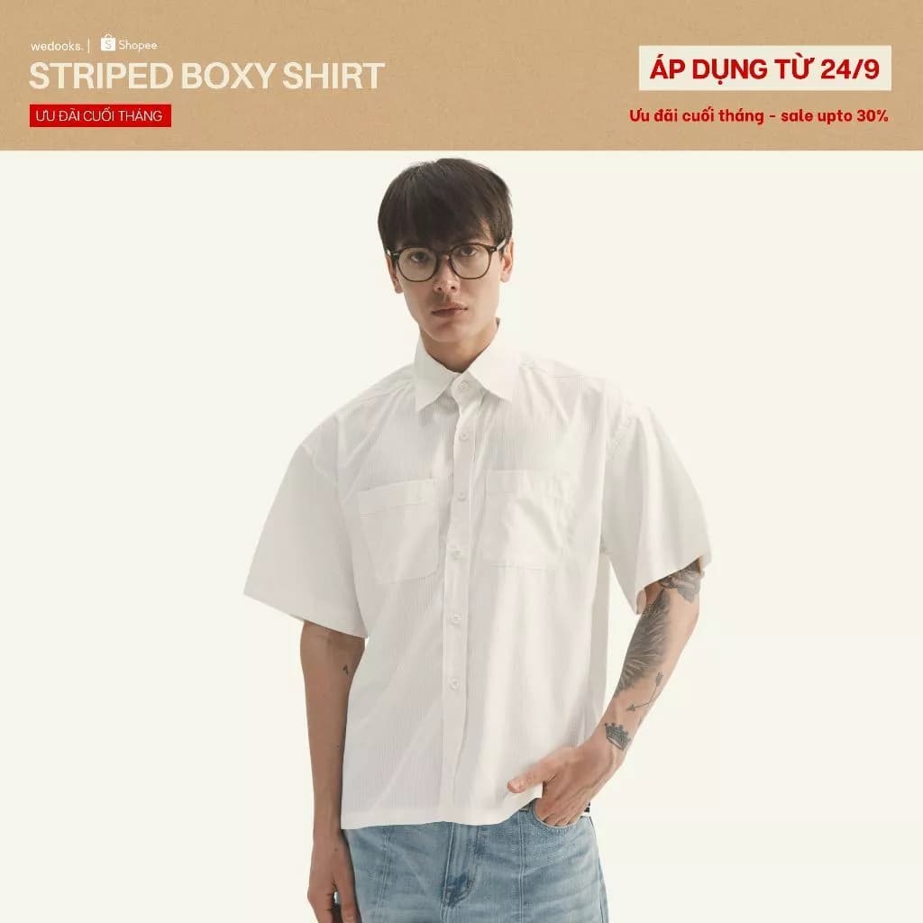 ÁO SƠ MI SỌC TAY NGẮN CHẤT LIỆU KATE ẤN ĐỘ FORM BOXY - 𝐒𝐓𝐑𝐈𝐏𝐄𝐃 𝐁𝐎𝐗𝐘 𝐒𝐇𝐎𝐑𝐓 𝐒𝐋𝐄𝐄𝐕𝐄 𝐒𝐇𝐈𝐑𝐓𝐒