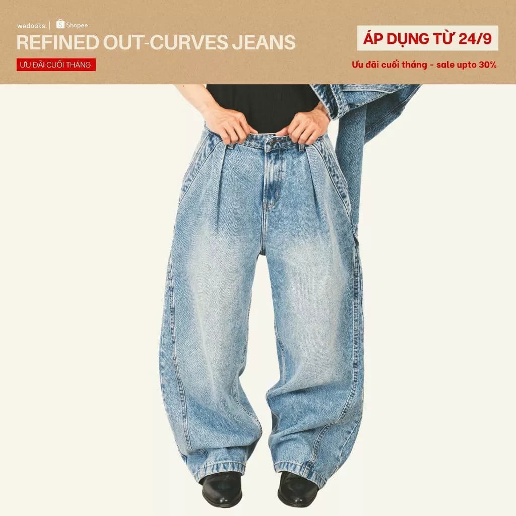 QUẦN JEANS WASH DÁNG ỐNG CONG - 𝐑𝐄𝐅𝐈𝐍𝐄𝐃 𝐎𝐔𝐓-𝐂𝐔𝐑𝐕𝐄𝐒 𝐖𝐈𝐃𝐄𝐋𝐄𝐆 𝐉𝐄𝐀𝐍𝐒