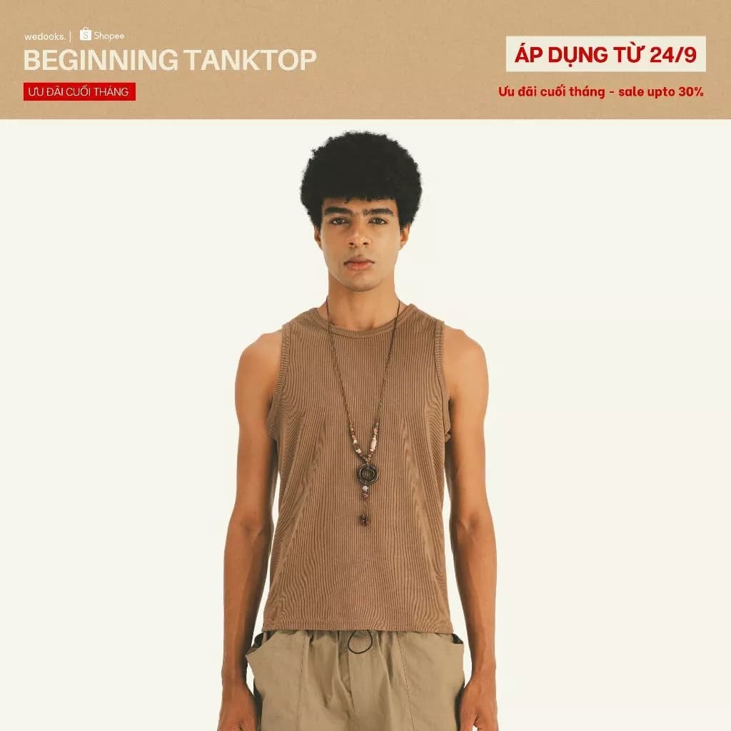 [MUA 2 GIẢM 10%] ÁO TANKTOP NAM THUN BO GÂN FORM REGULAR - BEGINNING TANKTOP