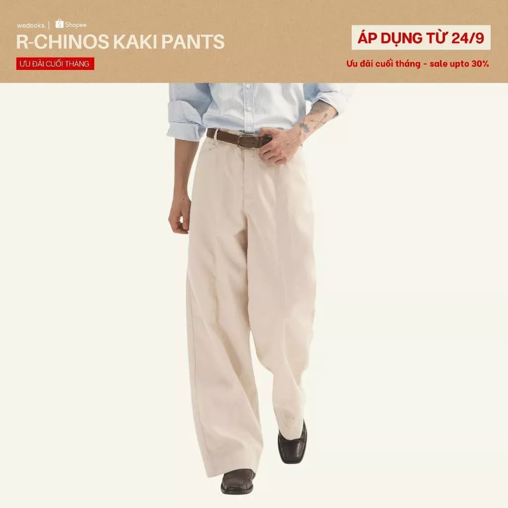 QUẦN KAKI NAM DÁNG RỘNG, XẺ THÂN TRƯỚC | 𝐑-𝐂𝐇𝐈𝐍𝐎𝐒 𝐊𝐀𝐊𝐈 𝐏𝐀𝐍𝐓𝐒