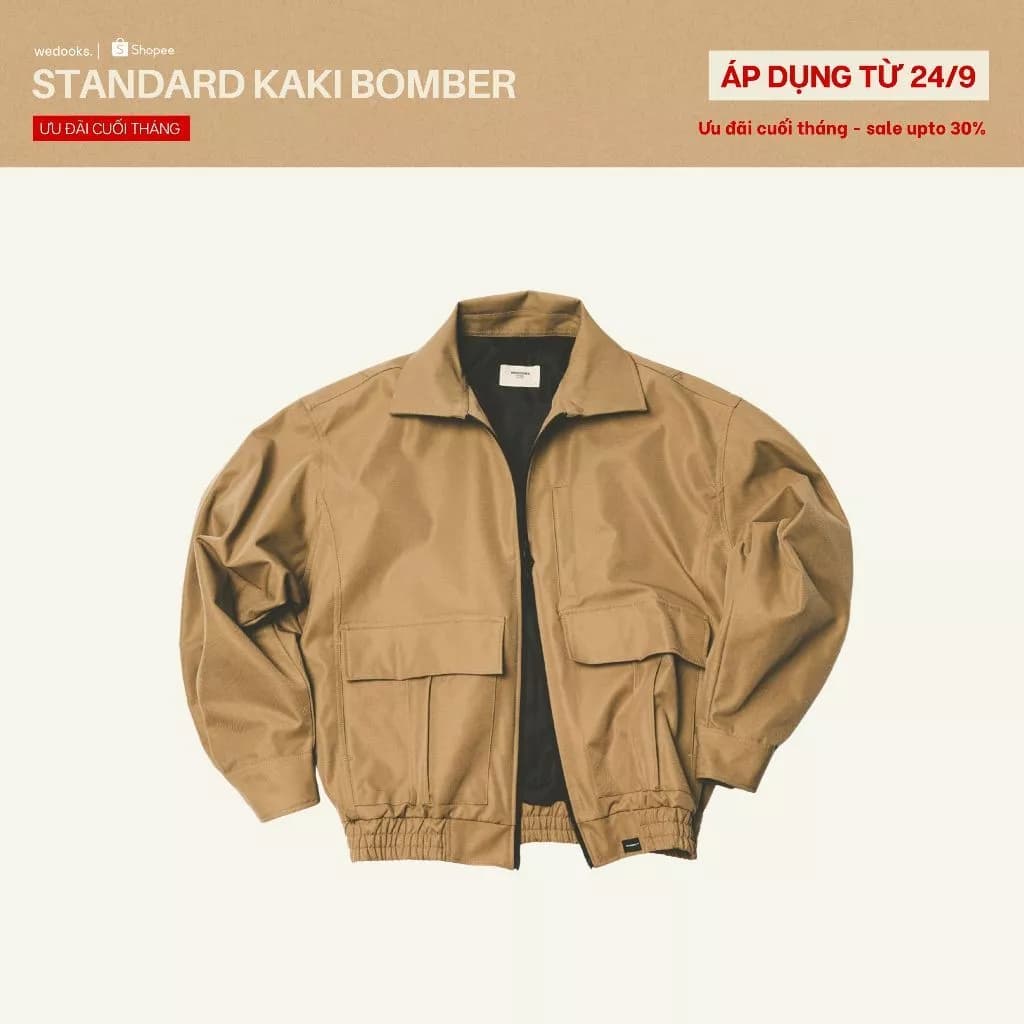 ÁO KHOÁC BOMBER KAKI DÂY KÉO 2 CHIỀU - 𝐒𝐓𝐀𝐍𝐃𝐀𝐑𝐃 𝐊𝐀𝐊𝐈 𝐃𝐎𝐔𝐁𝐋𝐄 𝐙𝐈𝐏 𝐁𝐎𝐌𝐁𝐄𝐑
