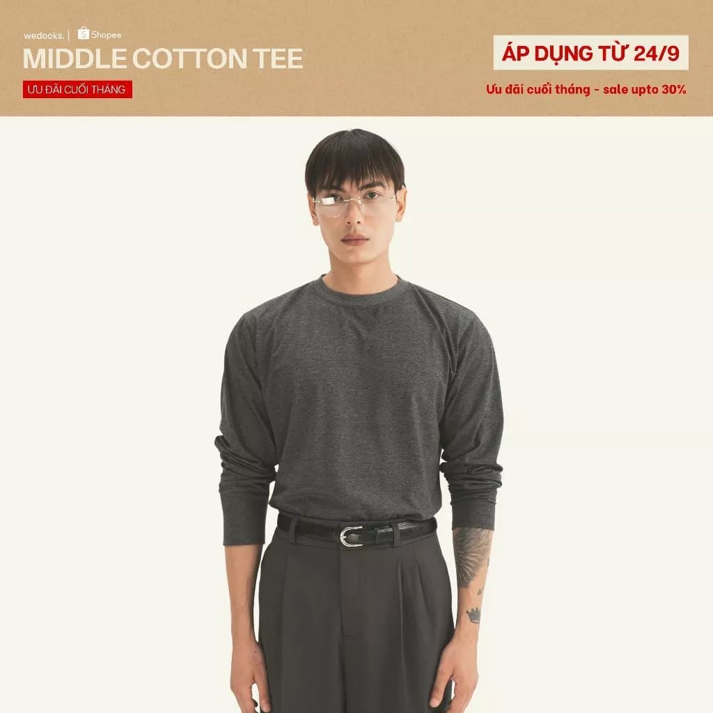 ÁO THUN COTTON TAY DÀI - 𝐌𝐈𝐃𝐃𝐋𝐄 𝐂𝐎𝐓𝐓𝐎𝐍 𝐋𝐎𝐍𝐆 𝐒𝐋𝐄𝐄𝐕𝐄 𝐓-𝐒𝐇𝐈𝐑𝐓