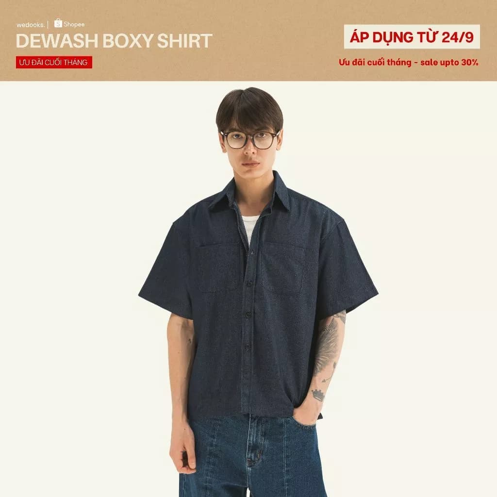 ÁO SƠ MI JEANS TAY NGẮN FORM BOXY - 𝐃𝐄𝐖𝐀𝐒𝐇 𝐁𝐎𝐗𝐘 𝐒𝐇𝐎𝐑𝐓 𝐒𝐋𝐄𝐄𝐕𝐄 𝐒𝐇𝐈𝐑𝐓