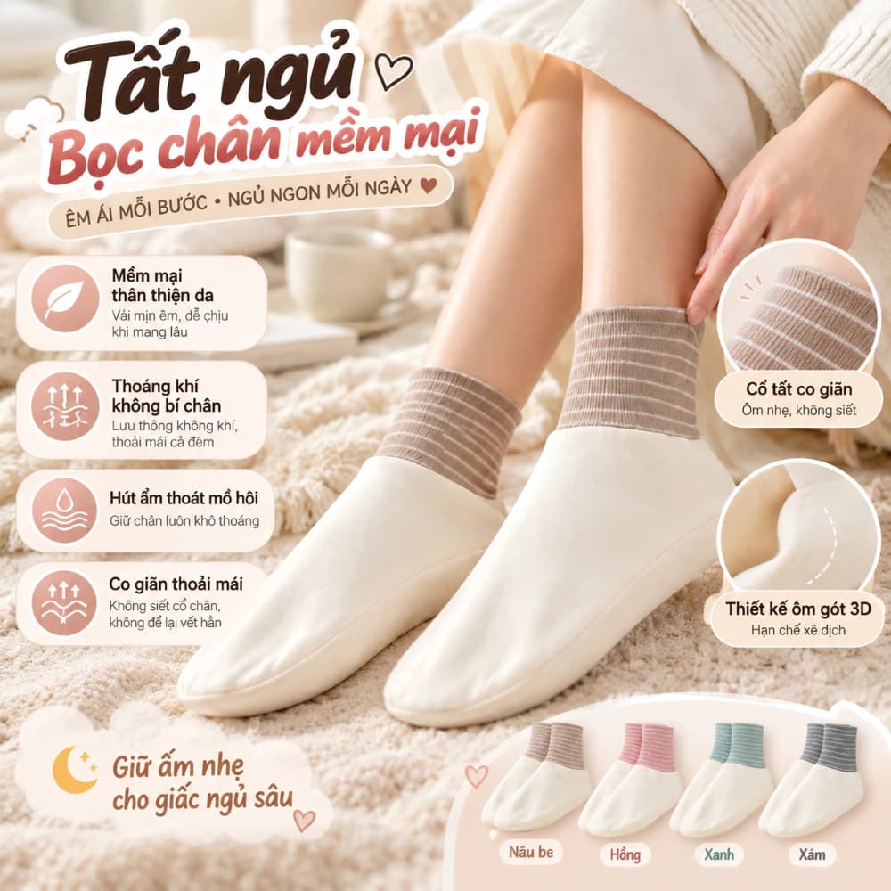 Tất Ngủ Giữ Ấm Bọc Chân Mềm Mại AK HOUSE, Thoáng Khí Co Giãn Không Siết Chân, Giữ Ấm Mùa Đông