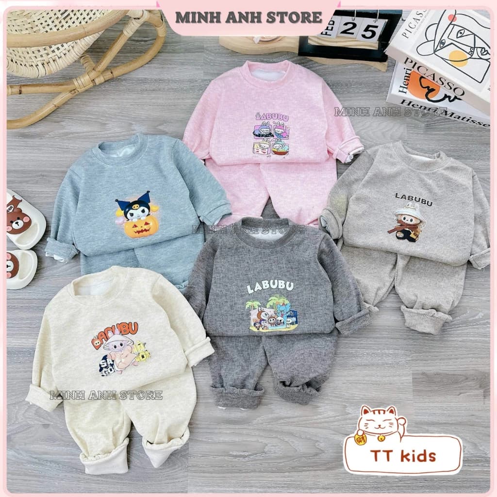 [Combo 3-5] Bộ Nỉ Tăm Lông Thỏ Cổ Tròn Họa Tiết In Nhiệt Hình Ngộ Nghĩnh Giữ Ấm Tốt - Bé Từ 5-15kg