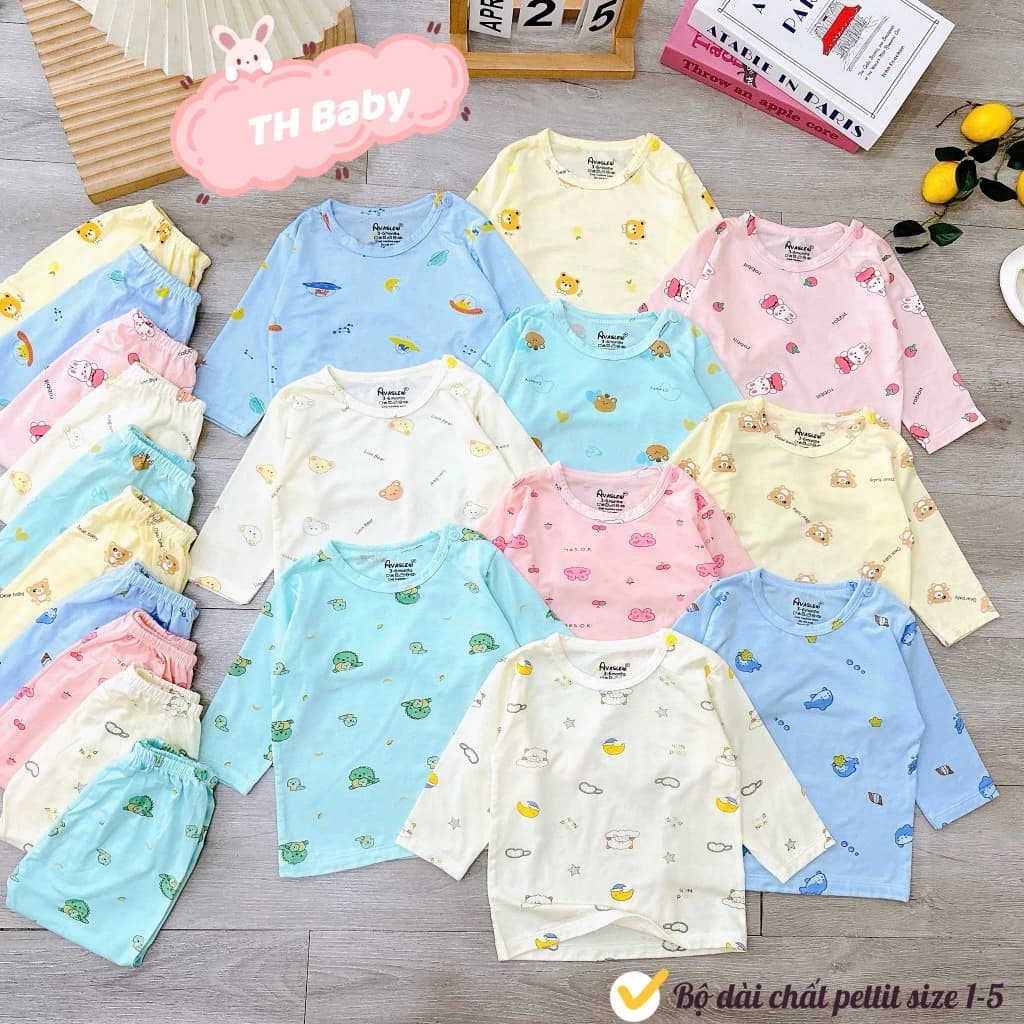 [Loại đẹp] Combo 3-5 Bộ Dài Tay Chất Peptit Cao Cấp Mềm Mại In Họa Tiết Cho Bé