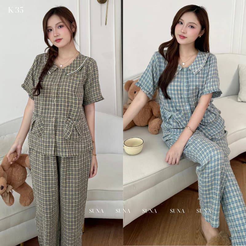 Bộ Đồ Ngủ Nữ Pijama Mặc Nhà Chất Thô Coton Nhật Tay Ngắn Quần Dài Nhà SuNa Mềm Mại Thoải Mái K35