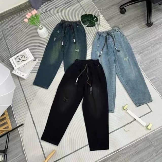 [ẢNH THẬT) Quần Jean Nữ from Baggy Trơn - rách Cạp cao Lưng Chun Kiểu Dáng Basic dễ phối đồ
