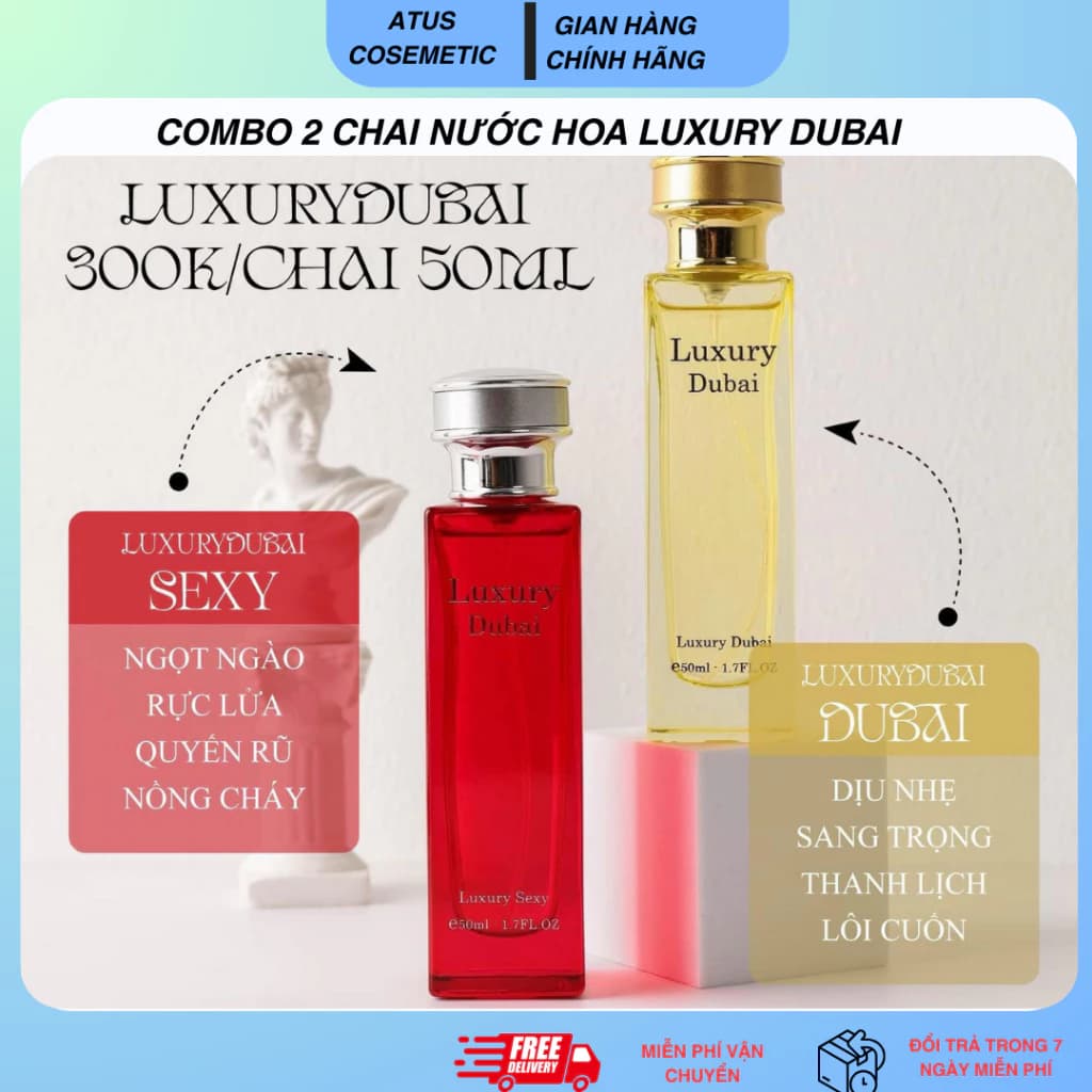 Combo 2 chai nước hoa DUBAI LUXURY dành cho Nam và Nữ chính hãng 50ml và 30ml