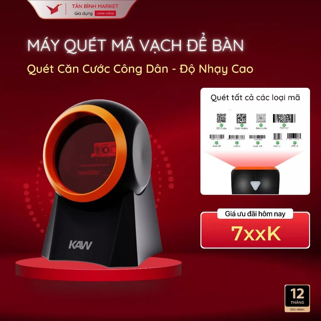 Máy quét mã vạch để bàn KAW  - Công Nghệ CMOS, Tần Số Quét 200L/Giây, Quét Mã QR, Mã CCCD, Mã Vạch