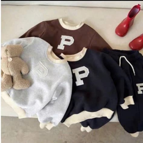 BỘ NỈ BÔNG CHỮ P 3 MÀU CHO BÉ 8-18KG
