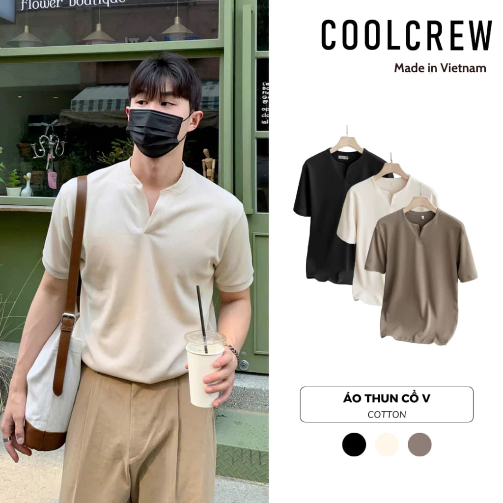 Áo Thun Nam Cổ V 𝐂𝐎𝐎𝐋𝐂𝐑𝐄𝐖 Chất Cotton Cao Cấp Co Giãn 2 Chiều Unisex Menswear ATN039