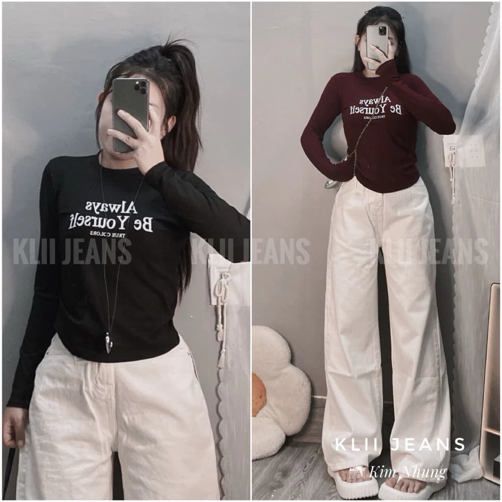 Áo thun tay dài borip xịn( Beyoursefl )phom vừa dáng dài 40-62kg❣️KLii jeans sẵn Sll