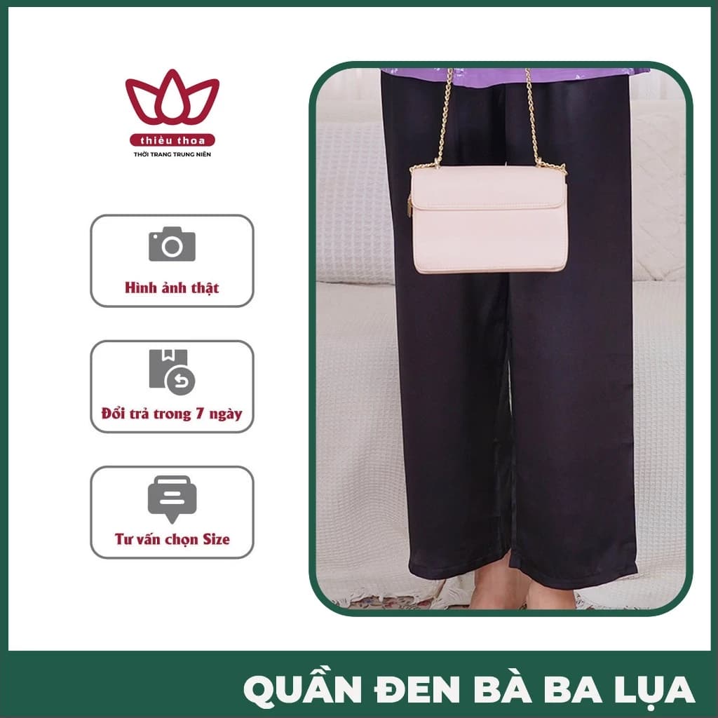 Quần Bà Ba Lụa Đen Mềm Mịn Kết Hợp Áo Gấm Nhập Khẩu Cao Cấp, Duyên Dáng Và Quý Phái-Thiều Thoa Store