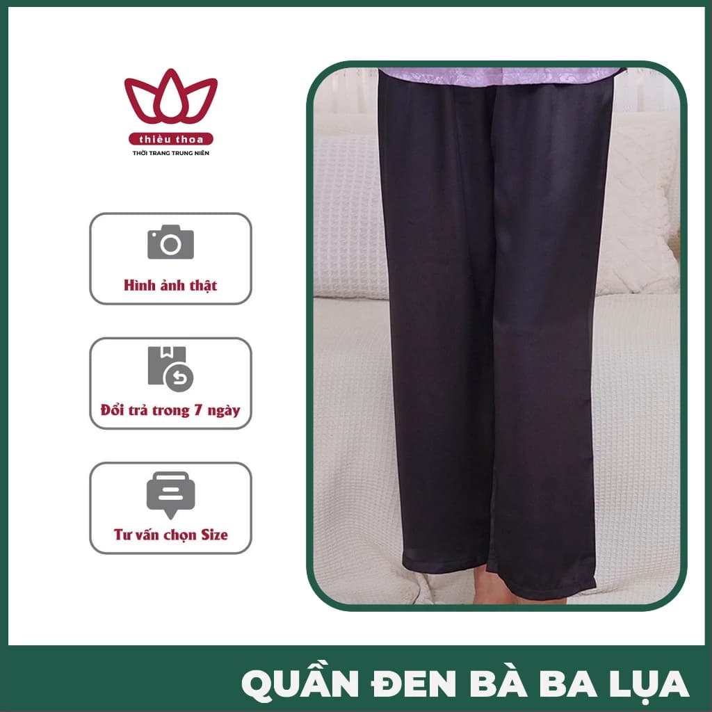 Quần Bà Ba Lụa Đen Mềm Mịn Kết Hợp Áo Gấm Nhập Khẩu Hương Dung Cao Cấp, Duyên Dáng Và Quý Phái